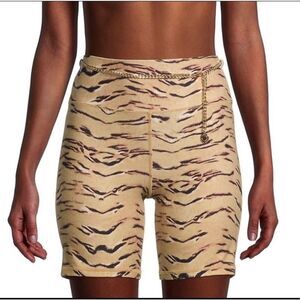 WeWoreWhat Brushed Nylon Tiger Chain Bike Short in Tan